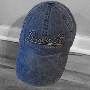 Bourbon St New Orleans Baseball Cap Denim Wash Louisiana Mardi Gras Hat Big Easy